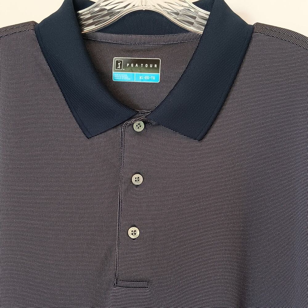 PGA Tour Polo Men's Size XL Golf Black Short Sleeve Ditzy Print 100% Polyester